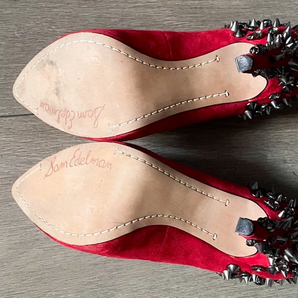 Sam Edelman "Roza" Jeweled/Studded Pumps in Ruby Red - Picture 5 of 8